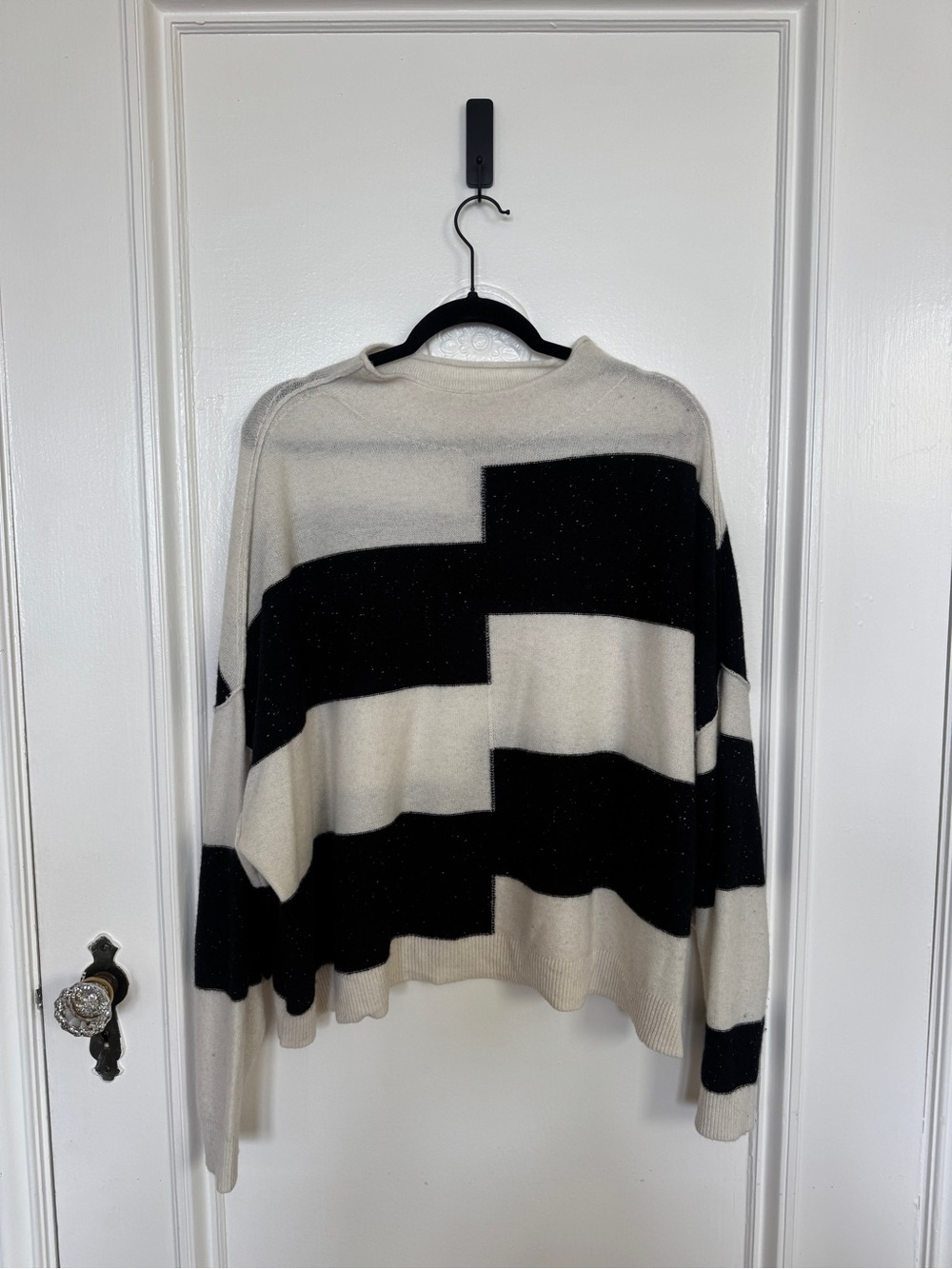 PILCRO Black & Cream Striped Women's Cashmere Sweater